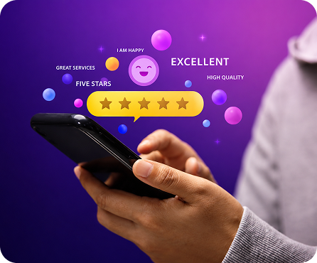 Guest leaving a five-star review on their phone