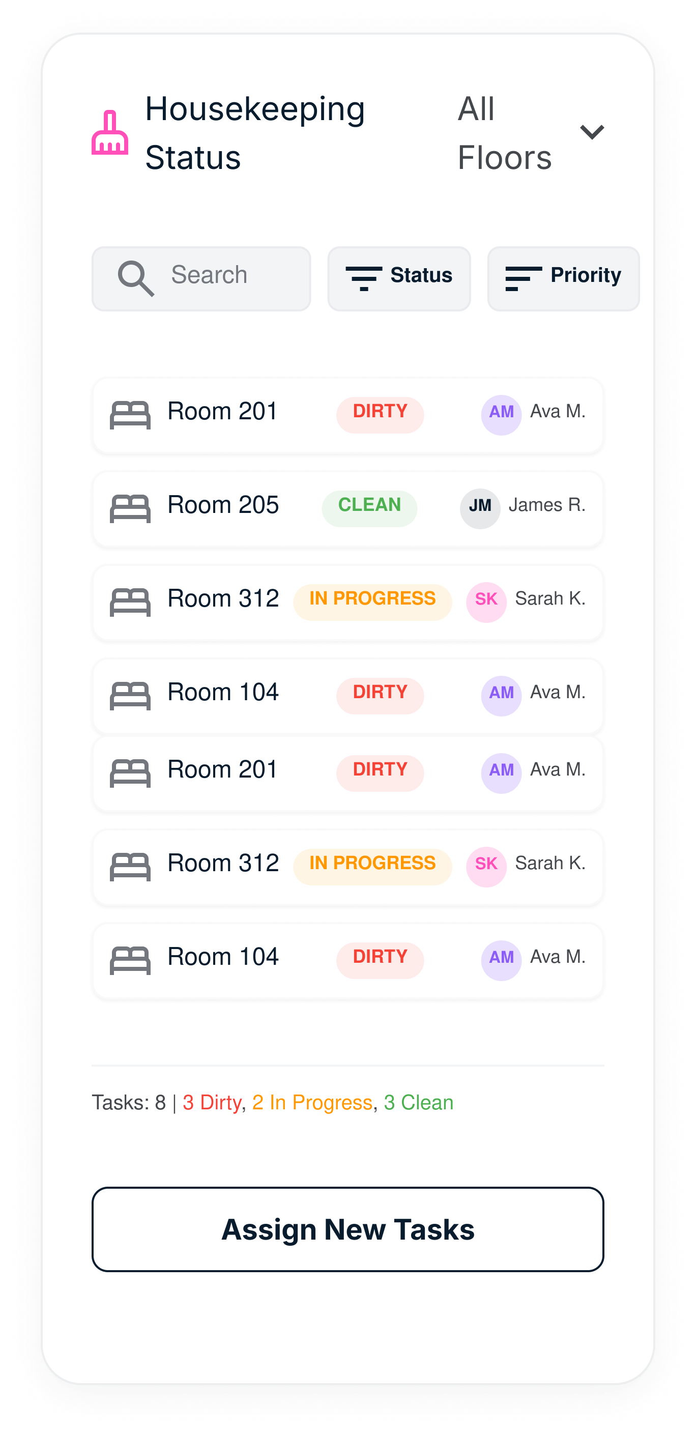 Housekeeping task and room status management