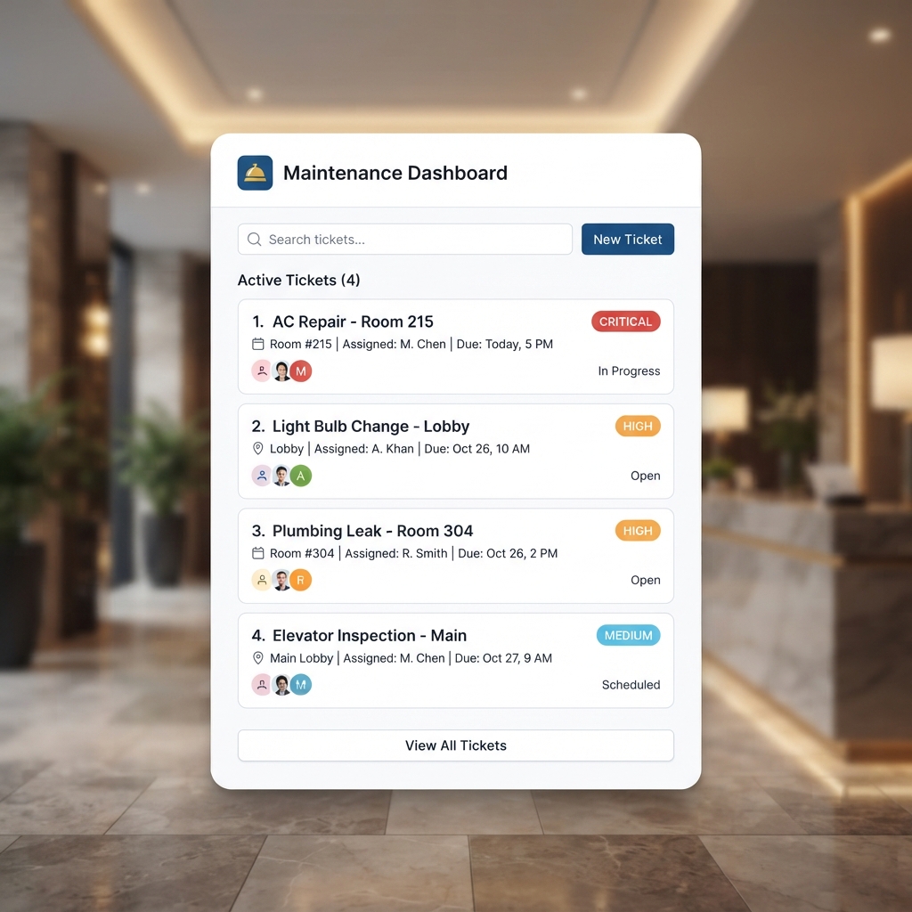 Hotel maintenance ticket dashboard