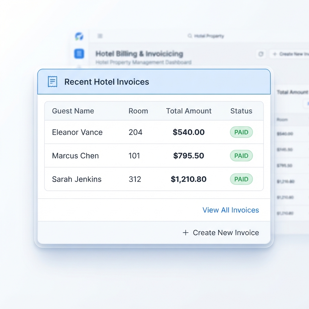 Hotel billing and recent invoice dashboard